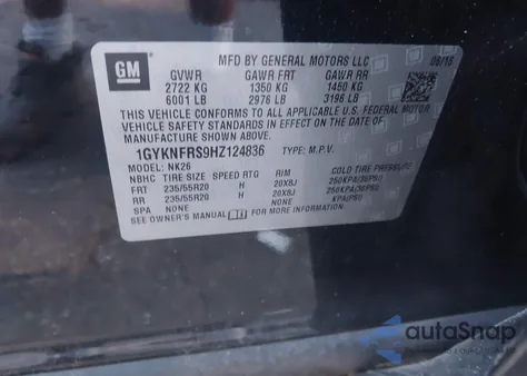 2017 Cadillac Xt5 Platinum из США, поврежденный, VIN 1GYKNFRS9HZ124836